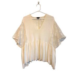 Buckle Black Cream Oversized Baby Doll Top Short Sleeve Flowy Small Ethereal